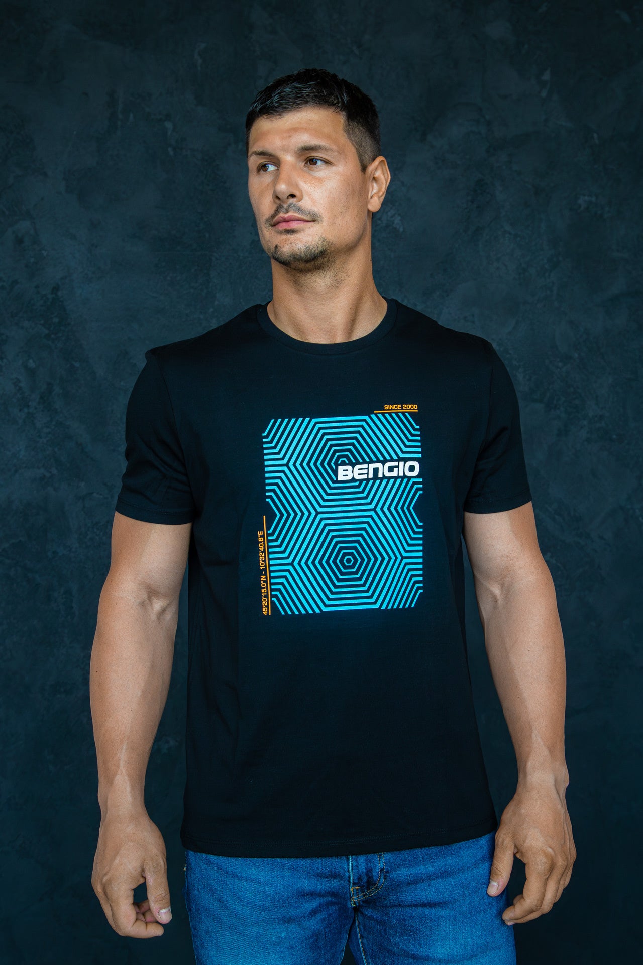 Bengio T-Shirt schwarz/blau 100% Bio Größe L