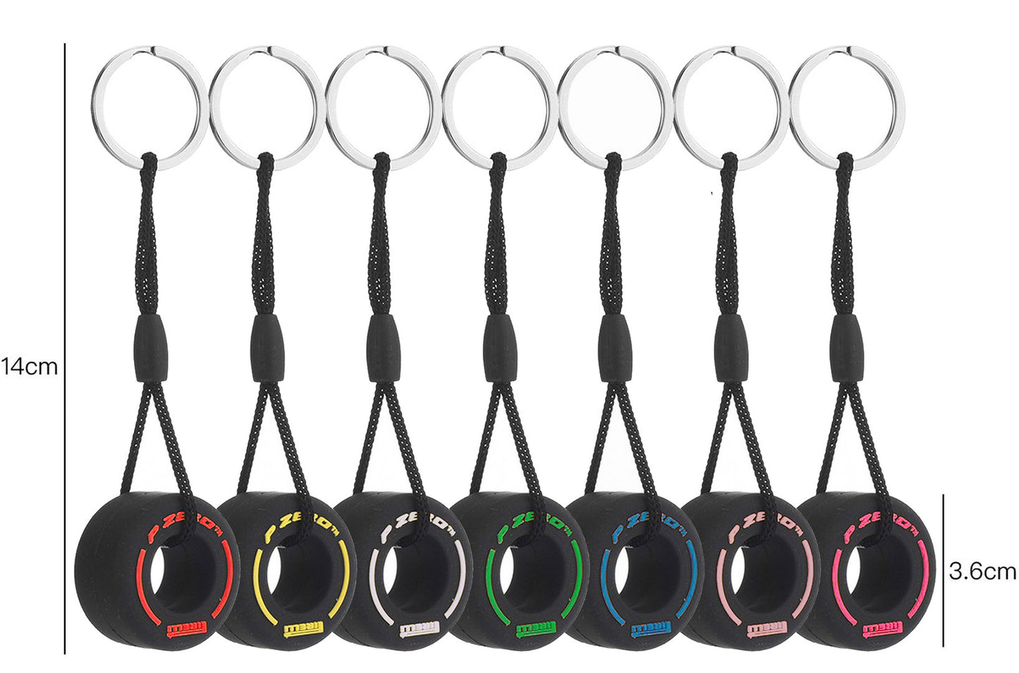 Formel 1 Schlüsselanhänger 7er Set | Gelb | Weiß | Rot | Grün | Blau | Pink | Lila | Pirelli | F1