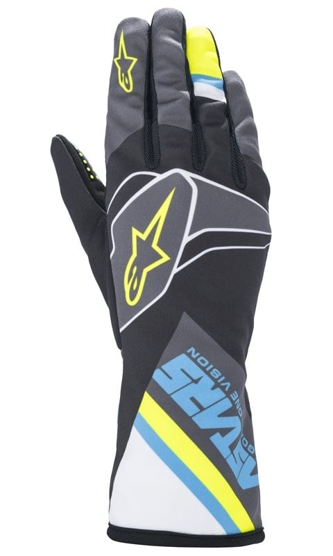 Alpinestars Tech 1-K Handschuh Grafik Schwarz/Blau/Fluoreszierendes Gelb