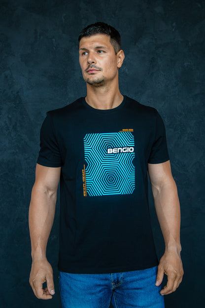 Bengio T-Shirt schwarz/blau 100% Bio Größe L
