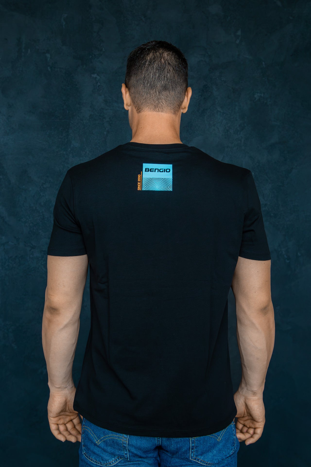 Bengio T-Shirt schwarz/blau 100% Bio Größe L