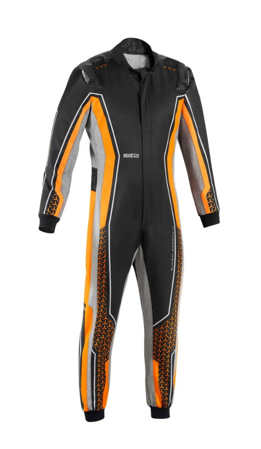 Sparco Superleggera Kartoverall FIA 8877-2022 - Schwarz / Fluoreszierendes Orange