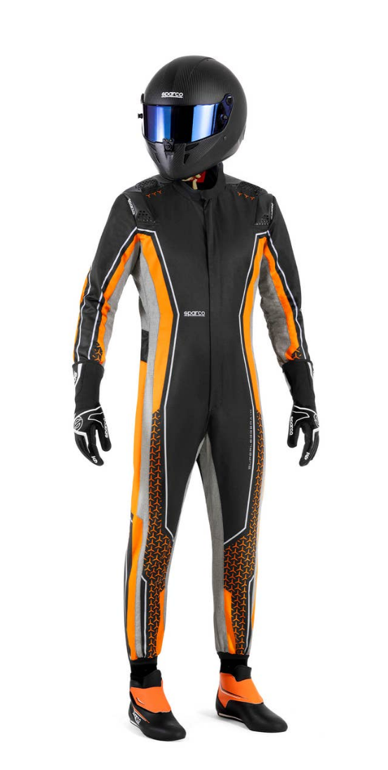 Sparco Superleggera Kartoverall FIA 8877-2022 - Schwarz / Fluoreszierendes Orange