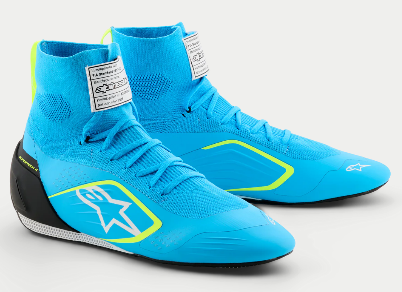 Alpinestars Supertech K Fia kartschoenen Licht Blauw / Fluor Geel
